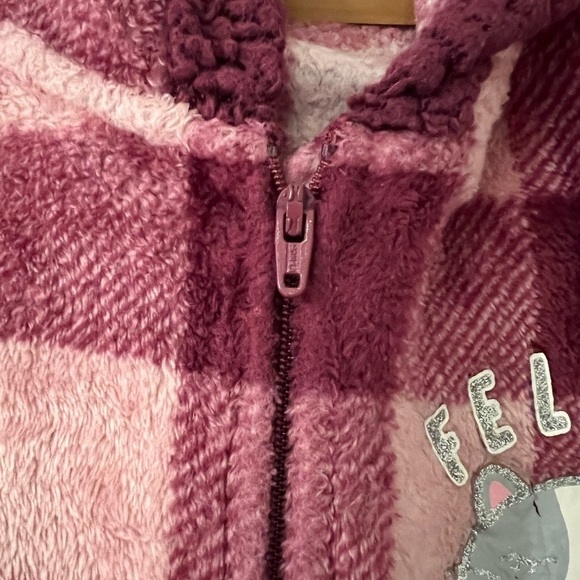 Justice Pajama Romper One-piece Checkered Maroon And Pink Feline Sleepy Size 8 - Picture 9 of 14